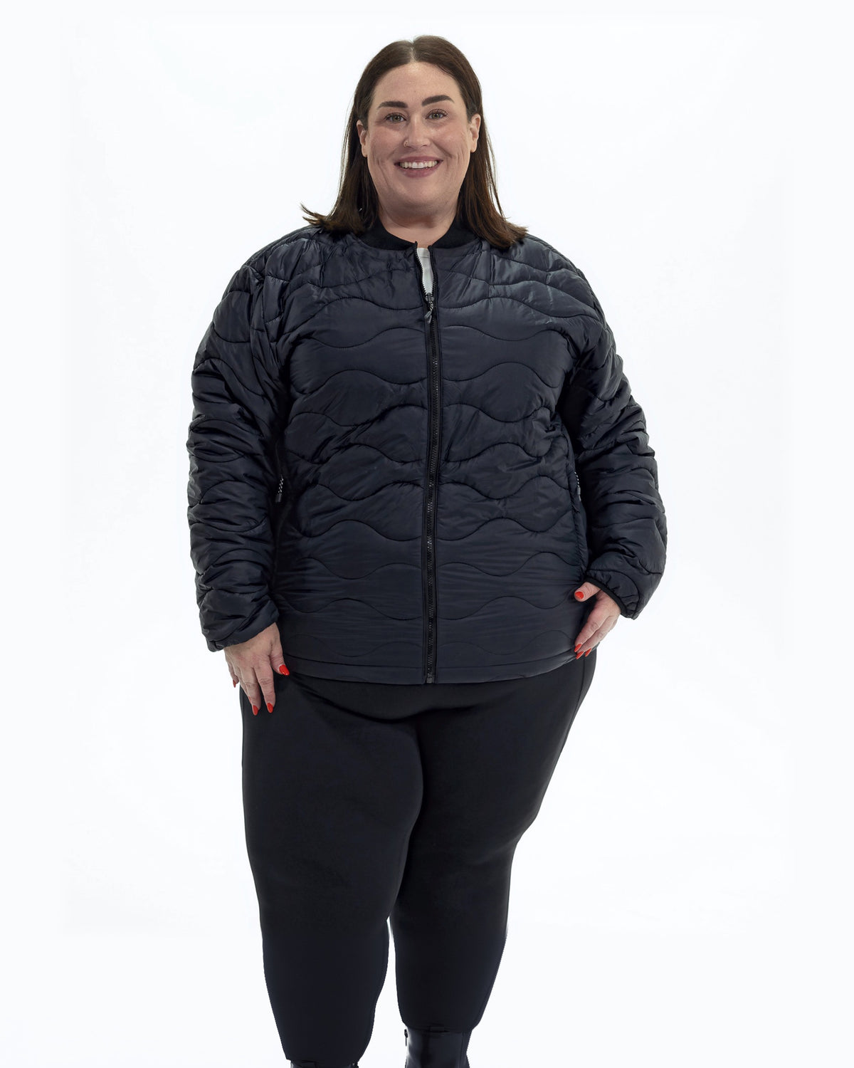 Black Swiss Systems women's plus size 3 in 1 winter jacket, quilted liner jacket, front