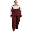 Woman wearing burgundy Snow Country Outerwear plus size winter snow ski bibs