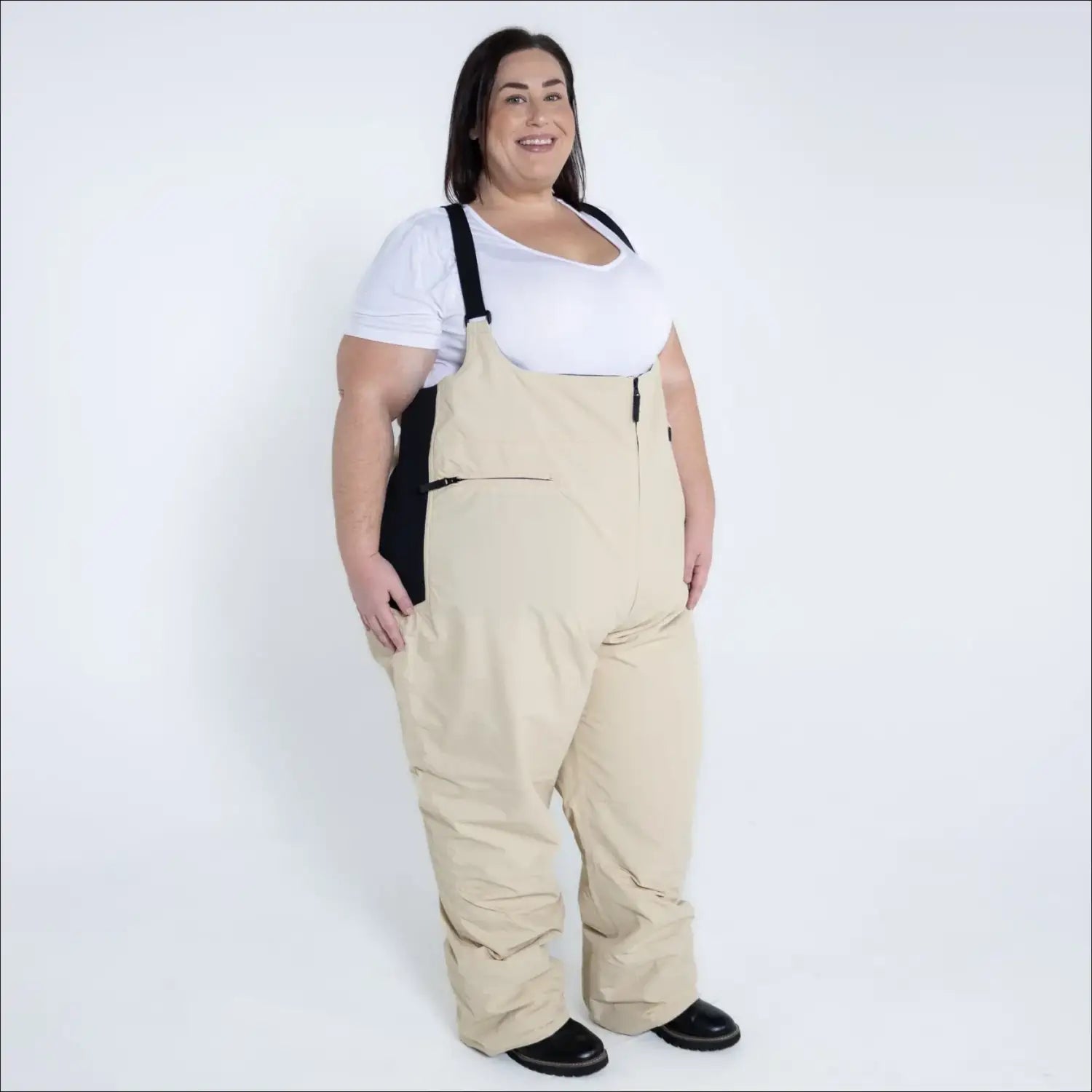 Beige plus-size snow bib from Snow Country Outerwear Women’s Vertex Winter Ski Bibs