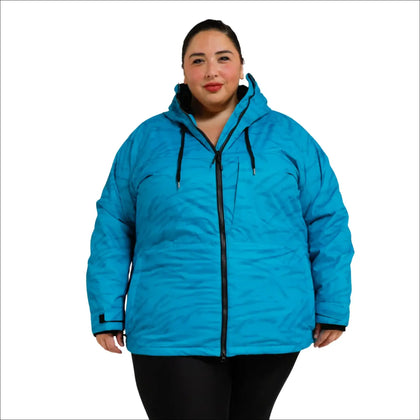 Blue hooded puffer jacket from Womens Plus Size 1X-5X Trust Snowboarding Ski Coat