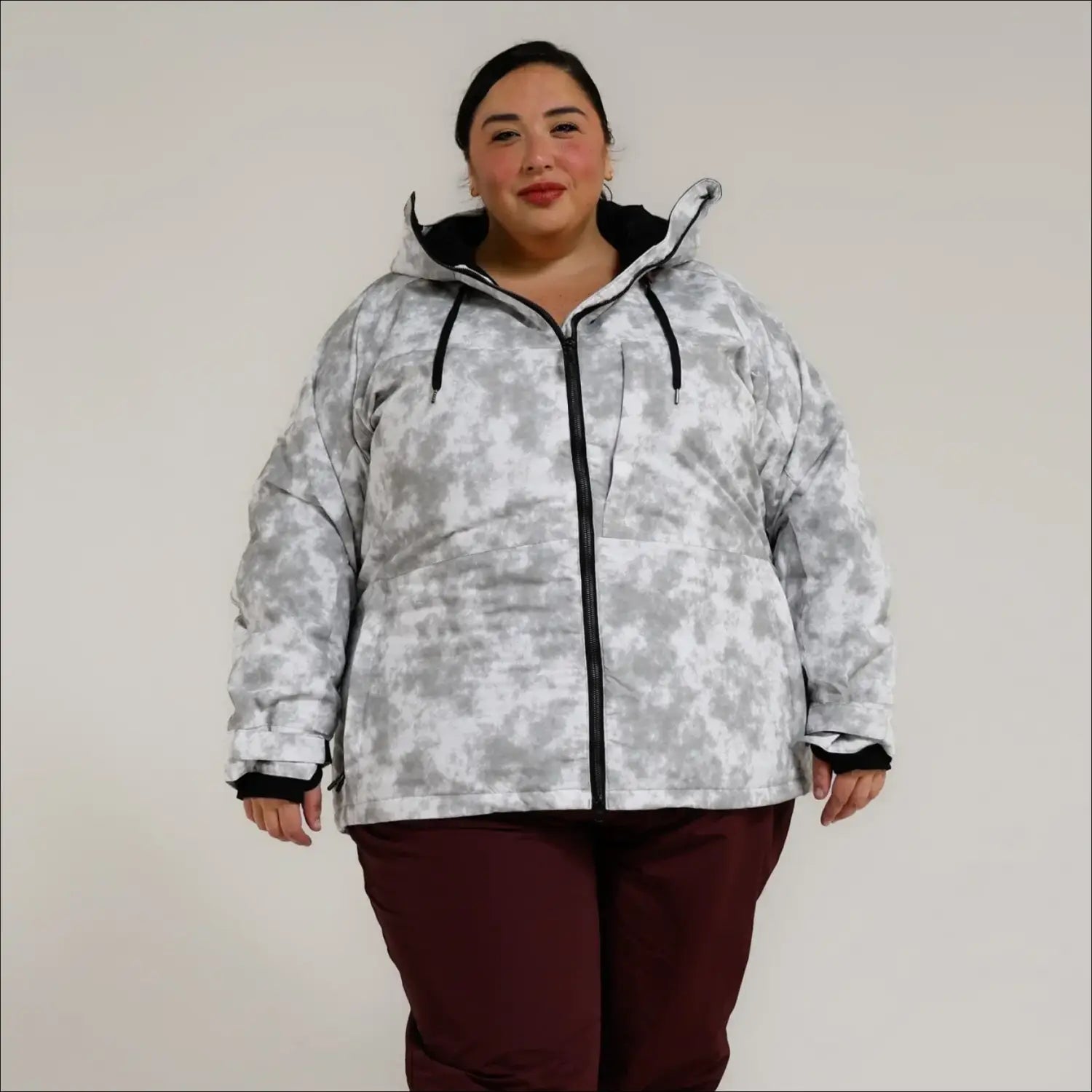 Plus-size winter snowboarding jacket for women in sizes 1X to 5X, outdoor outerwear
