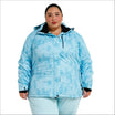 Light blue patterned insulated winter snow ski jacket for women plus size 1X-4X