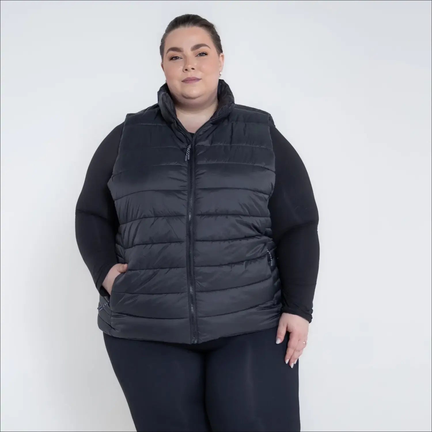 Black quilted puffer vest for women plus size 1X-6X synthetic down outerwear