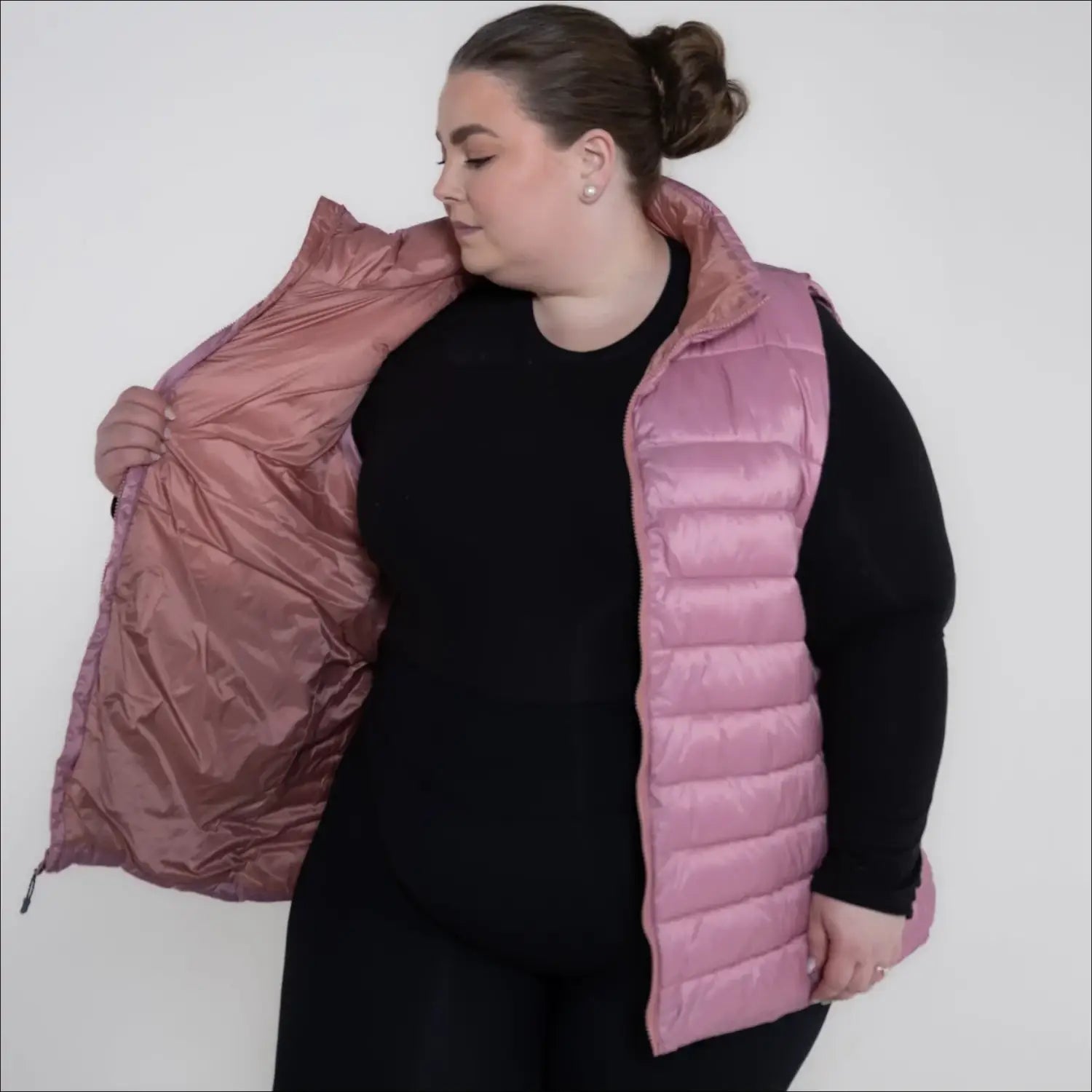 Pink quilted puffer vest for women plus size synthetic outerwear down vest