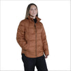 Woman wearing a brown Puffer Jacket from Snow Country Outerwear Lexington collection
