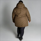 Olive green hooded puffer coat for women plus size winter insulated parka