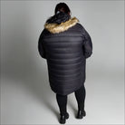 Women’s Plus Size 1X-6X Black Puffer Coat with Fur-Trimmed Hood for Winter Weather