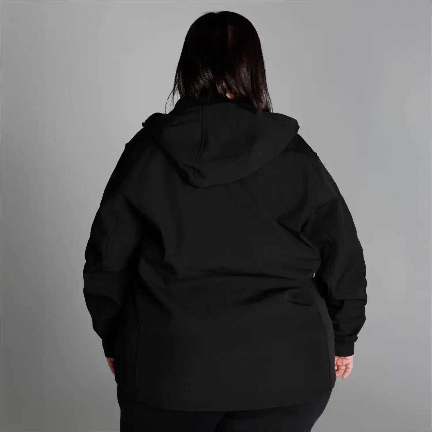Black hooded jacket from Women’s Plus Size Micro Fleece Soft Shell Updated Jacket Coat