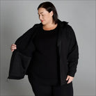 Black plus-size soft shell jacket for women in sizes 1X to 6X, spring or fall outerwear