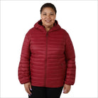 Women’s Burgundy Hooded Puffer Jacket in Plus Sizes for Winter Snow Country Outerwear