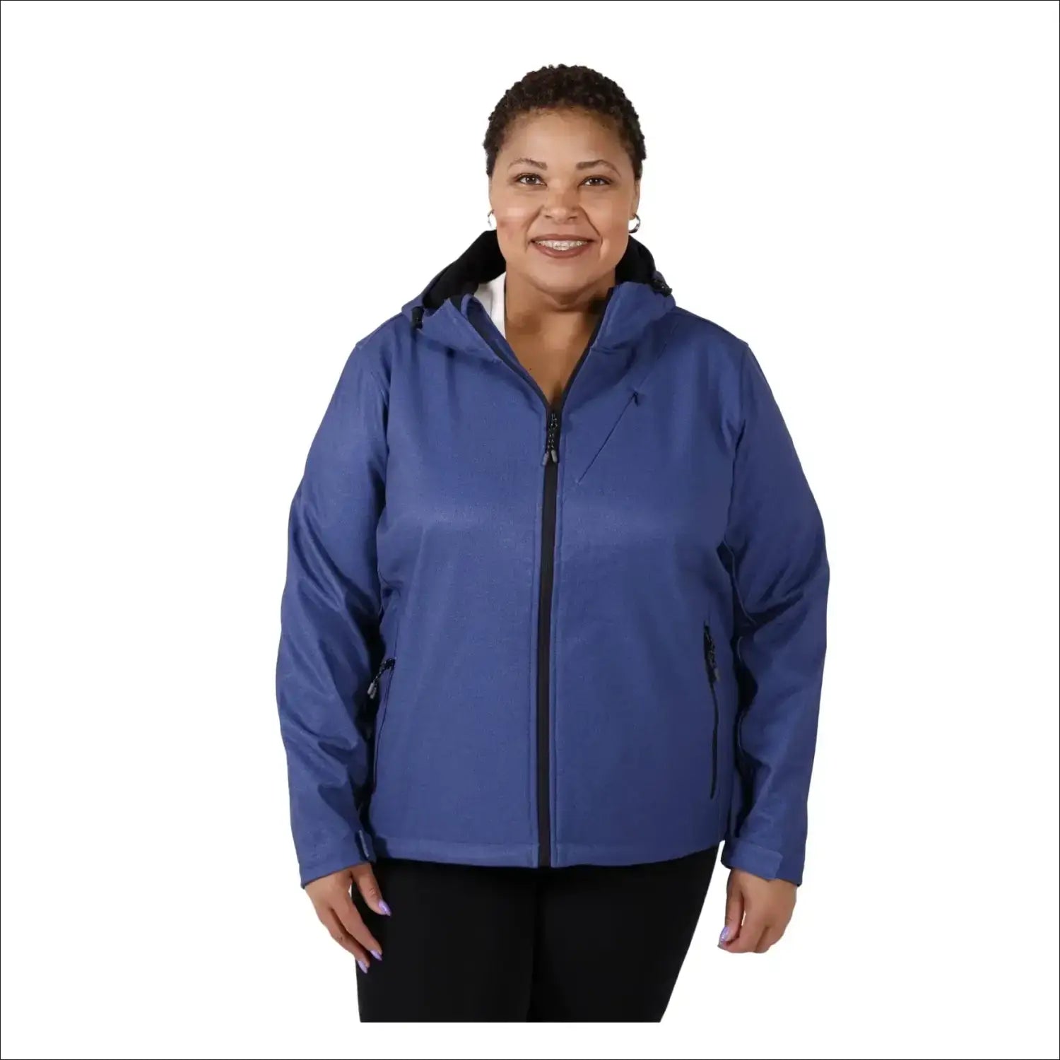 Blue hooded rain jacket for women plus size 1X-6X, Micro Fleece Soft Shell Outerwear