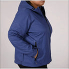 Blue hooded softshell jacket for women’s plus size spring or fall outdoor wear