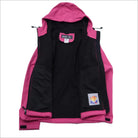 Open pink hooded plus size soft shell jacket with black lining for Women