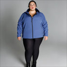 Blue plus-size micro fleece soft shell jacket for women, spring and fall outerwear
