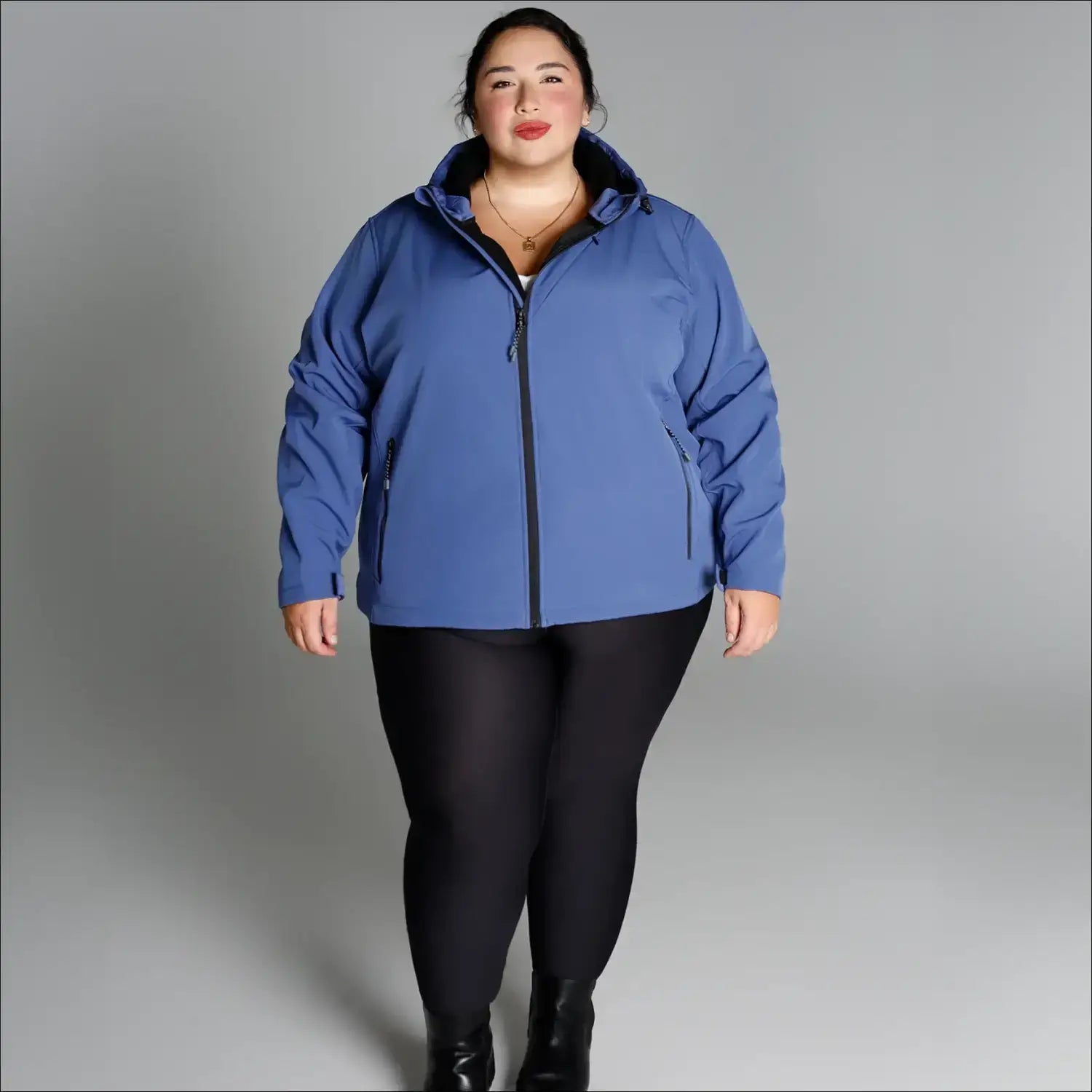 Blue plus-size micro fleece soft shell jacket for women, spring and fall outerwear