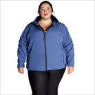 Blue plus-size hooded micro fleece soft shell jacket for women seasonal outerwear