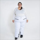 White women’s plus size insulated ski pants for winter snow mountain skiing activities