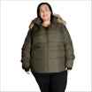 Olive green puffer jacket with fur-trimmed hood from Snow Country Outerwear Luna collection