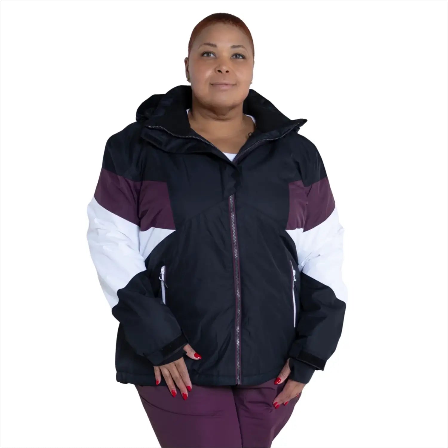Color-blocked hooded puffer jacket from Snow Country Outerwear Women’s Plus Size Ski Coat