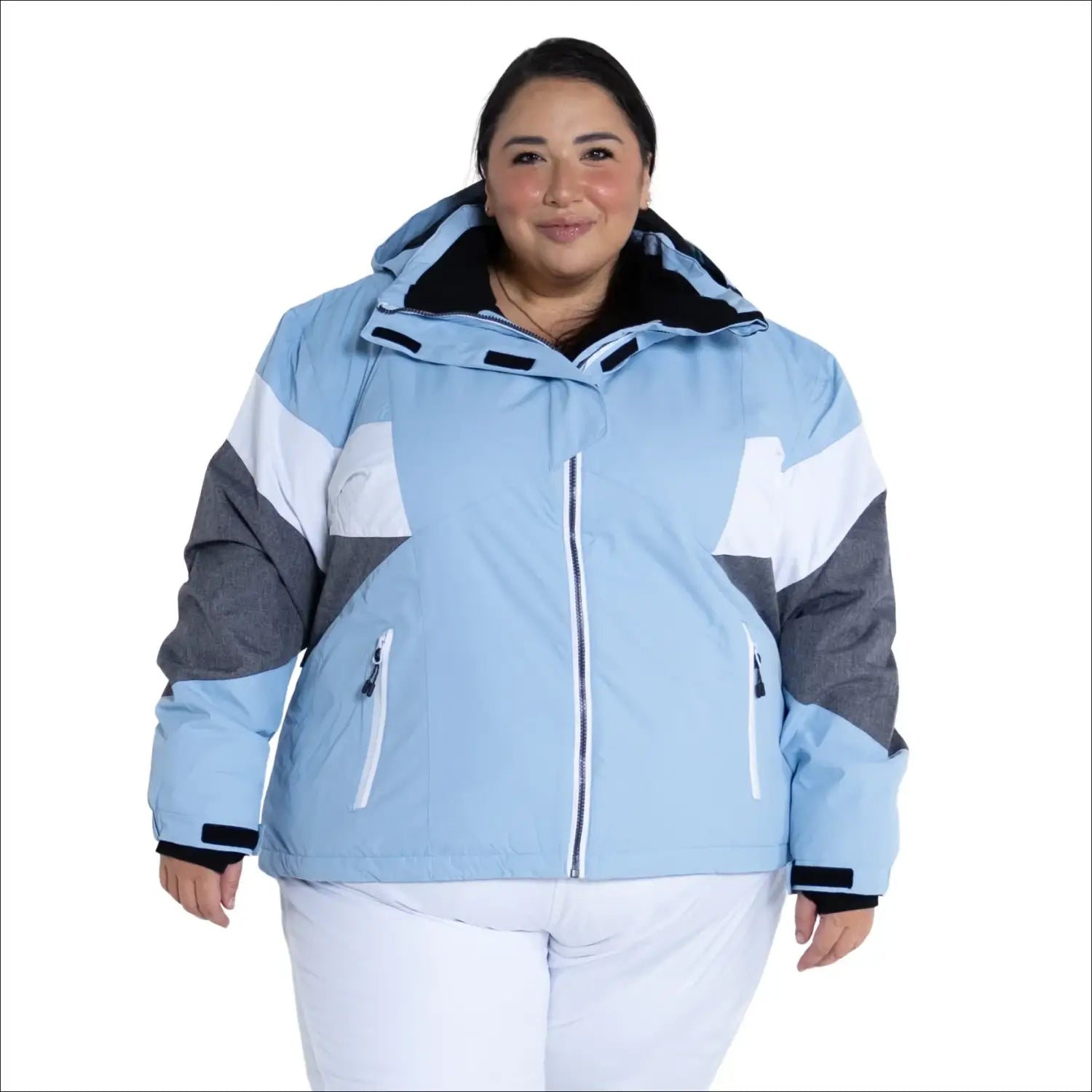 Light blue, white, and gray insulated winter ski jacket for women from Snow Country Outerwear