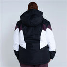 Black, white, and burgundy hooded winter jacket from Snow Country Outerwear for women