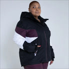 Color-blocked hooded winter jacket from Snow Country Outerwear, plus size ski coat for women