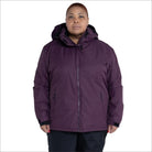 Plum-colored hooded winter jacket from Snow Country Outerwear Women’s Plus Size Ski Coat