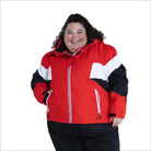 Red, white, and black Snow Country Women’s Plus Size Ski Jacket Coat for winter warmth