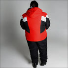 Red white and black insulated women’s ski suit from Snow Country Outerwear in plus sizes