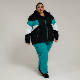 Plus-size teal and black Snow Country Women’s Ski Suit for winter outdoor snow sports