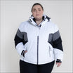 White, gray, and black hooded winter jacket from Snow Country Outerwear Plus Size Ski Coat