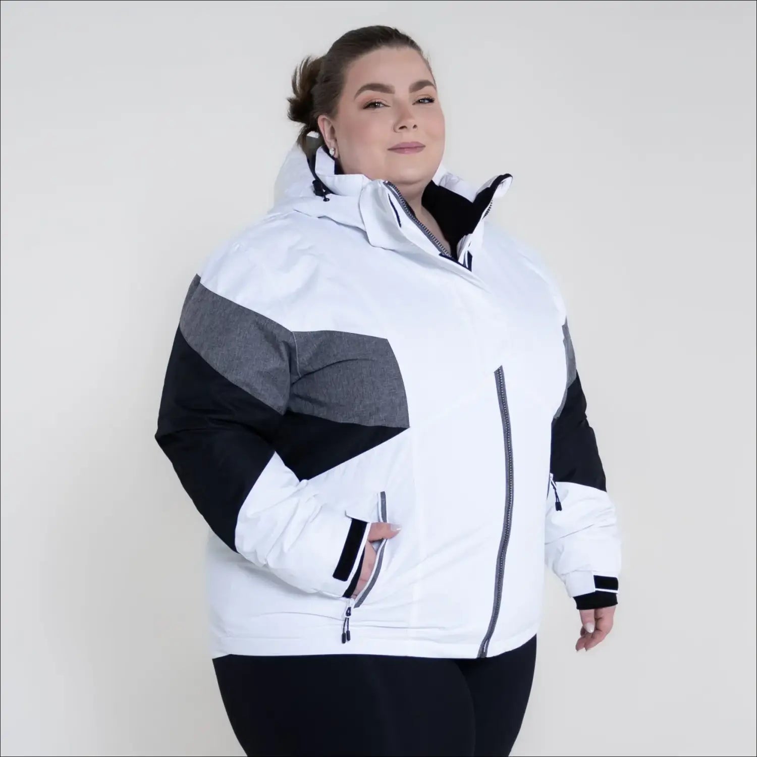 White gray and black insulated winter ski jacket for women in plus sizes Snow Country Outerwear