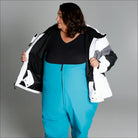 Woman in Snow Country Plus Size Ski Jacket and Bib for Insulated Winter Weather