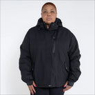 Black hooded puffer jacket from Snow Country Outerwear women’s plus size Fortress winter ski coat
