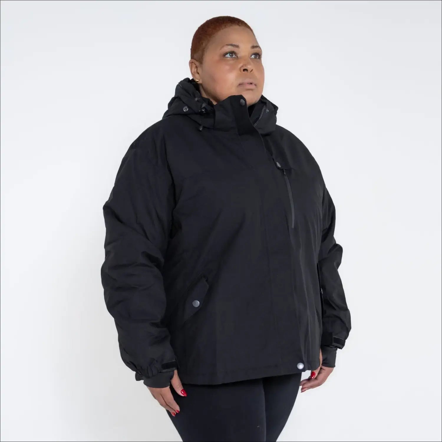 Black hooded winter jacket from Snow Country Outerwear Women’s Plus Size Fortress collection
