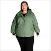 Woman wearing a green hooded jacket from Snow Country Outerwear Fortress Winter Ski Coat
