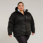 Women’s plus size black hooded winter down alternative 3-in-1 coat jacket for snow country