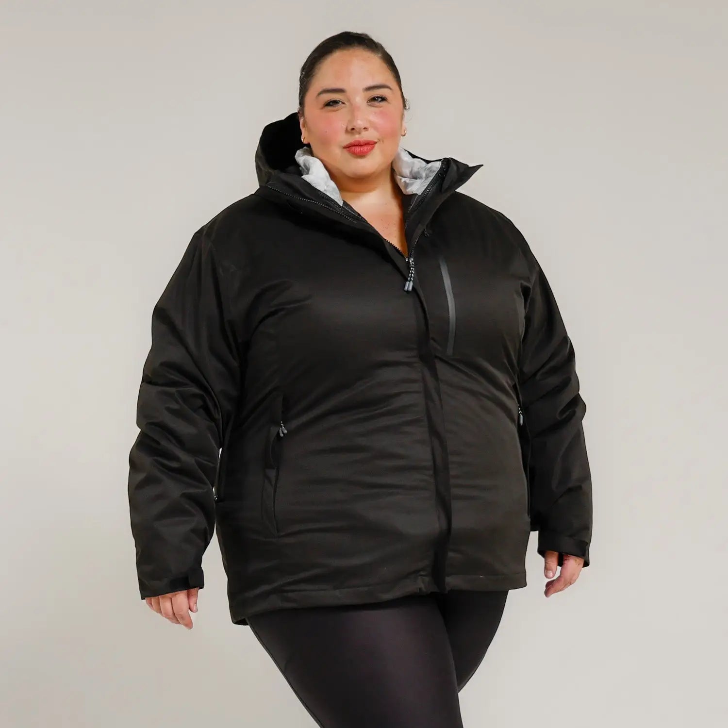 Women’s plus size black hooded winter down alternative 3-in-1 coat jacket for snow country