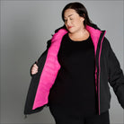 Plus size black winter coat with pink lining, 3-in-1 down alternative snow jacket