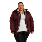 Burgundy plus-size winter down alternative 3-in-1 coat jacket for women in snow country