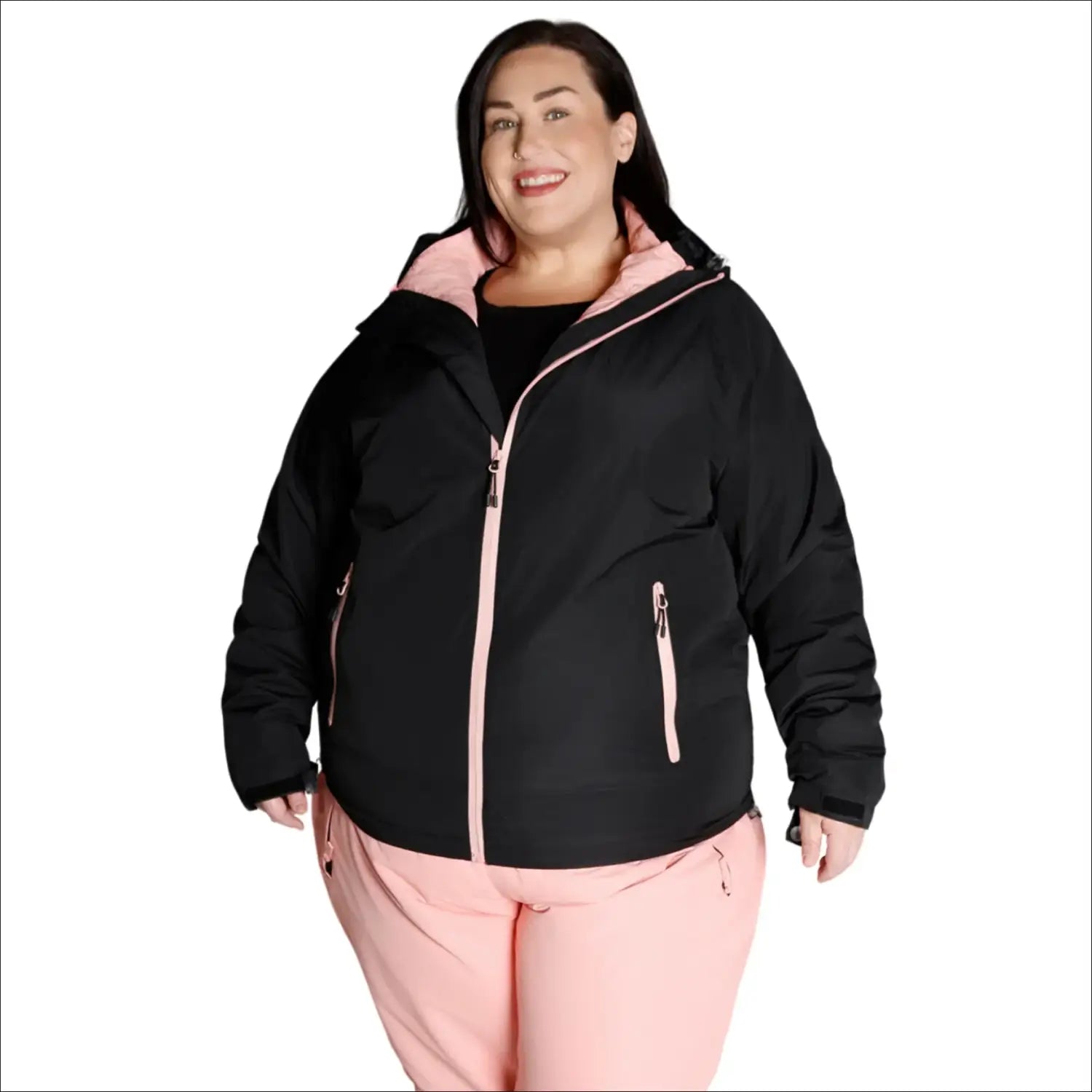 Plus size black and pink winter down alternative 3-in-1 coat jacket for snow country outdoors