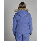 Blue hooded winter jacket with fur trim from Snow Country Outerwear Womens Vail collection