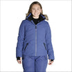 Blue quilted ski jacket with fur-trimmed hood from Snow Country Outerwear for women