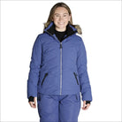 Blue quilted ski jacket with fur-trimmed hood from Snow Country Outerwear for women