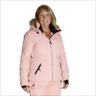 Pink winter jacket with fur hood from Snow Country Outerwear Vail ski coat collection