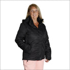 Black hooded winter jacket from Snow Country Outerwear Women’s Aspen insulated ski coat