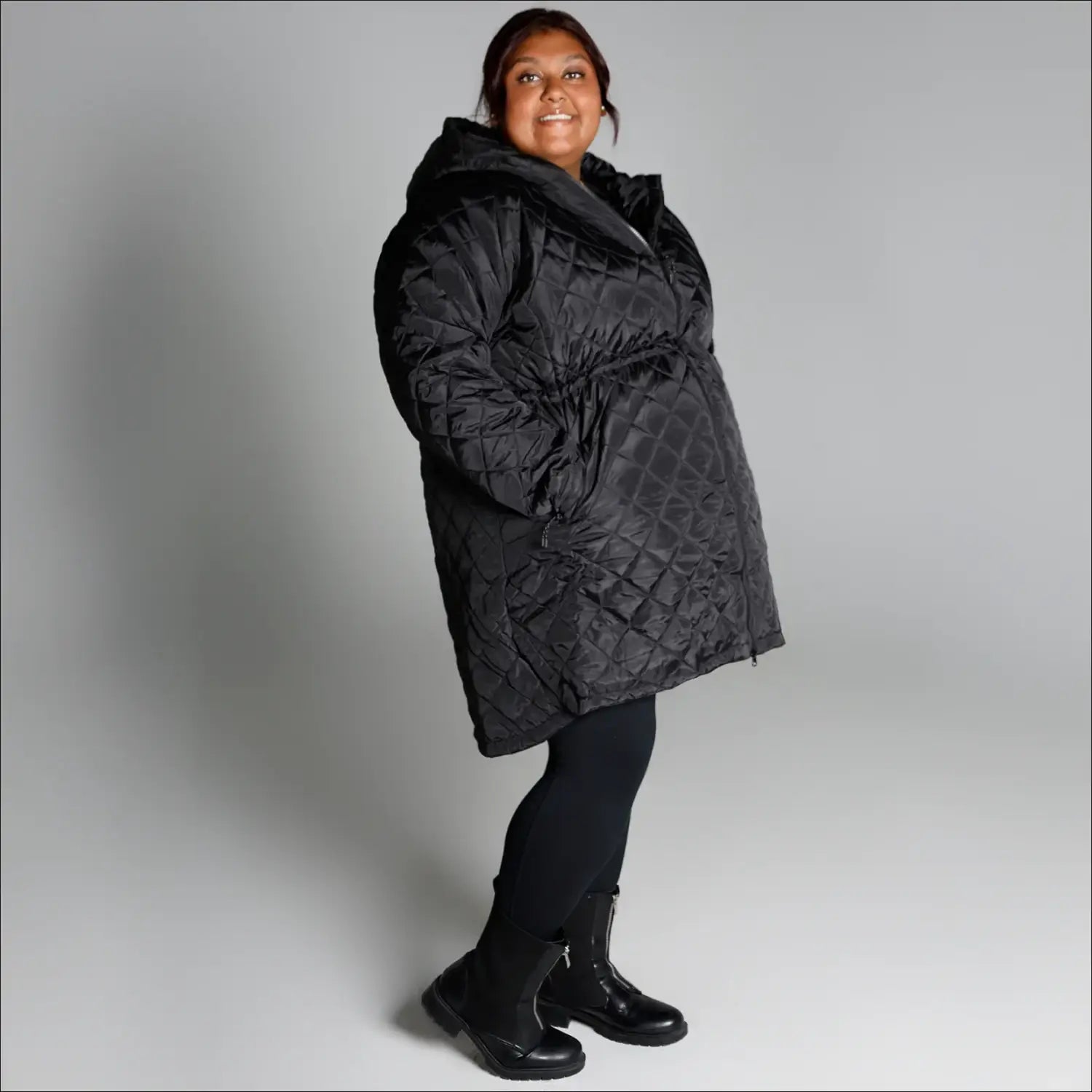 Women’s Plus Size 1X-6X oversized black quilted transitional long jacket