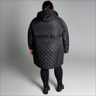 Black quilted hooded coat from Women’s Plus Size Quilted Long Jacket collection