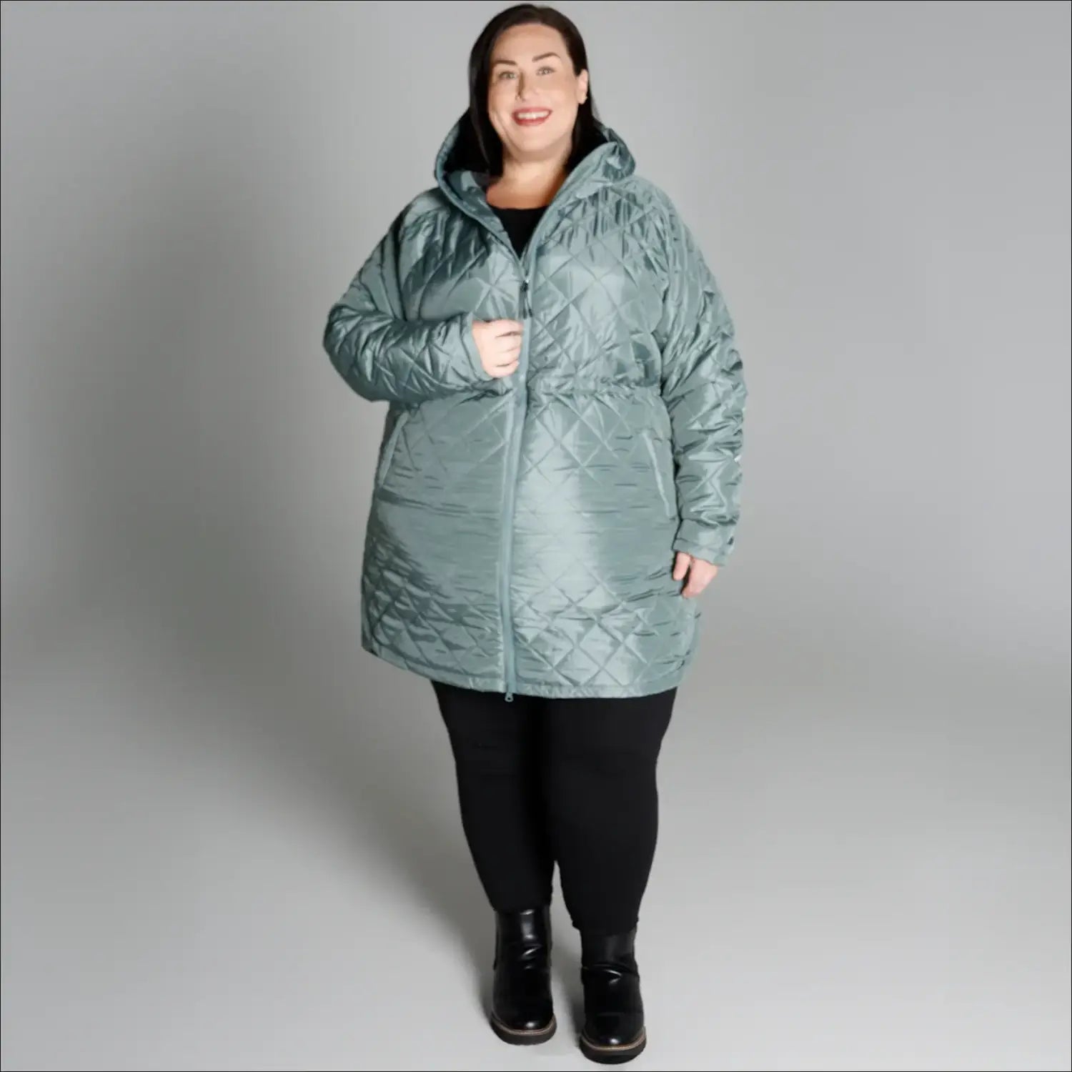 Women’s plus size quilted hooded puffer coat from Savvy Transitional Mid Weight collection