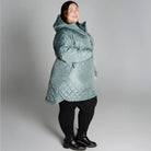Women’s Plus Size Quilted Hooded Anorak jacket, transitional mid-weight long coat